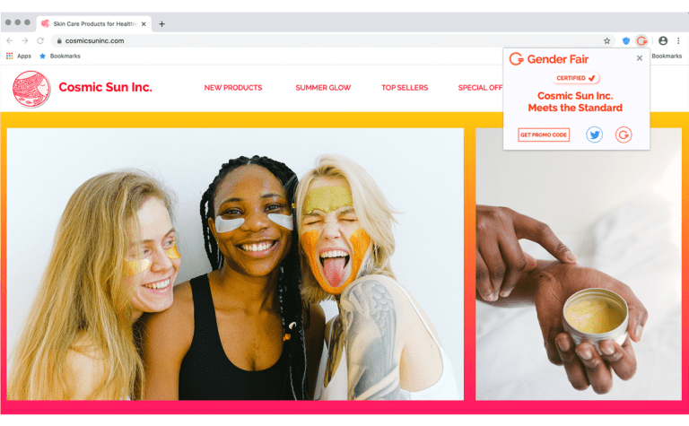 A screenshot of the Gender Fair browser extension for Crome.