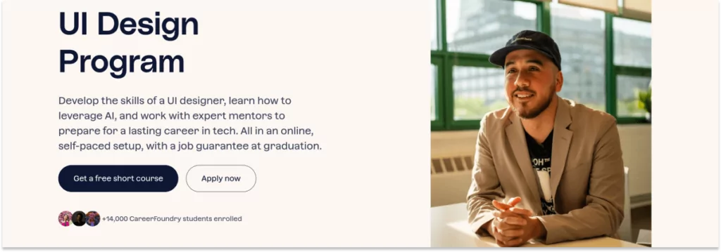 A screenshot from the CareerFoundry UI Design Program website