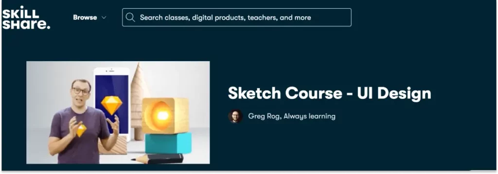 Screenshot from the Skillshare website showing a UI design course