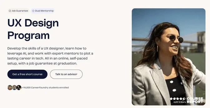CareerFoundry UX design bootcamp website homepage