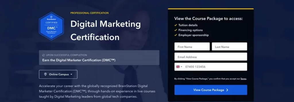 BrainStation Digital Marketing Bootcamp website homepage