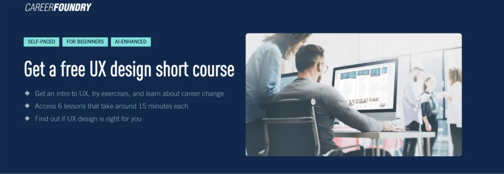 A screenshot from CareerFoundry's UX Design Short Course website