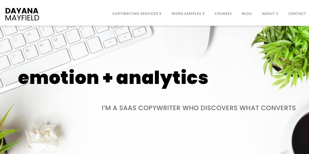 The homepage of Dayana Mayfield's marketing portfolio website