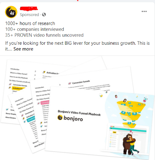 An example of performance marketing on Facebook