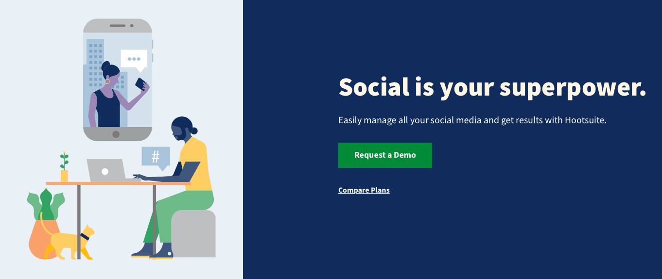 The Hootsuite website, a social media management tool