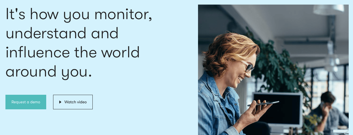The website homepage for Meltwater, one of the most popular social media management tools