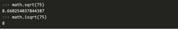 An example of the math.isqrt feature in Python 3.8.