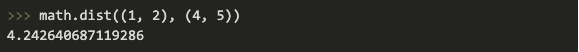 Code showing math.dist returning the length of the red line that joins the two points.