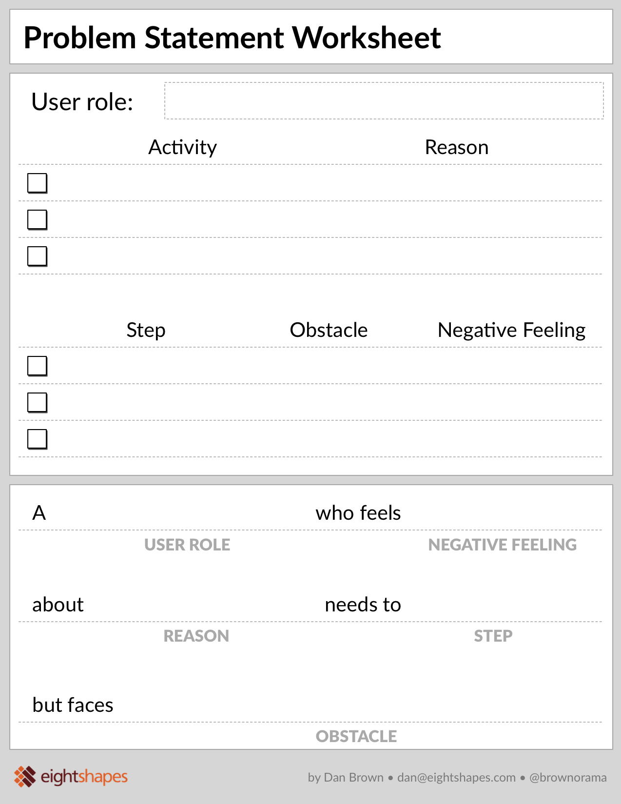 A worksheet showing you how to write a problem statement in UX design