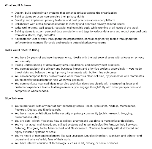 Screenshot of a job post for a software engineer job in New York.