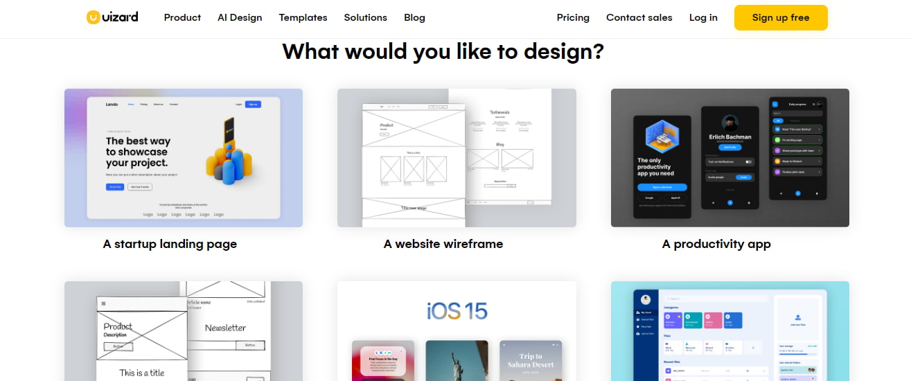 A screenshot of the Uizard website, one of the best ai graphic design tools