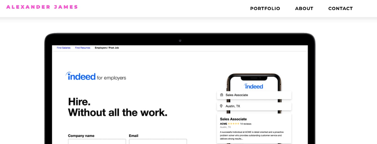 A screenshot from Alexander Davis-Grimes's product design portfolio page.