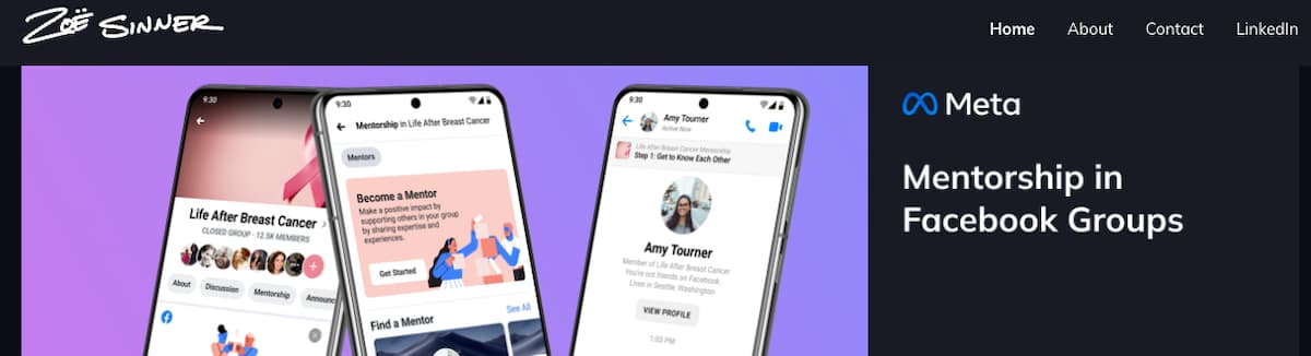 A screenshot from Zoë Sinner's product design portfolio page.