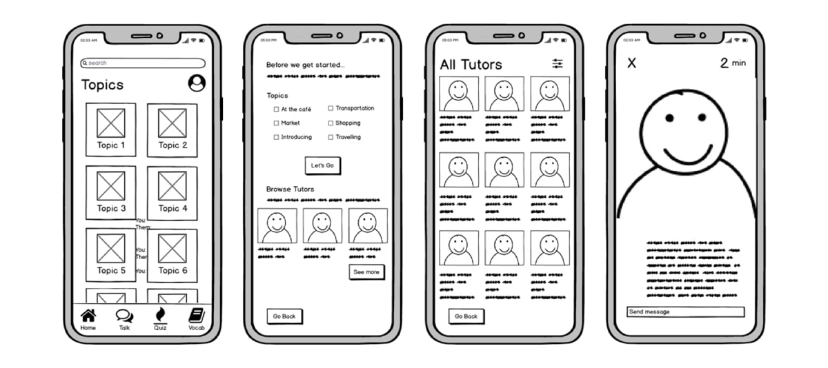 mid fidelity wireframe for a mobile app