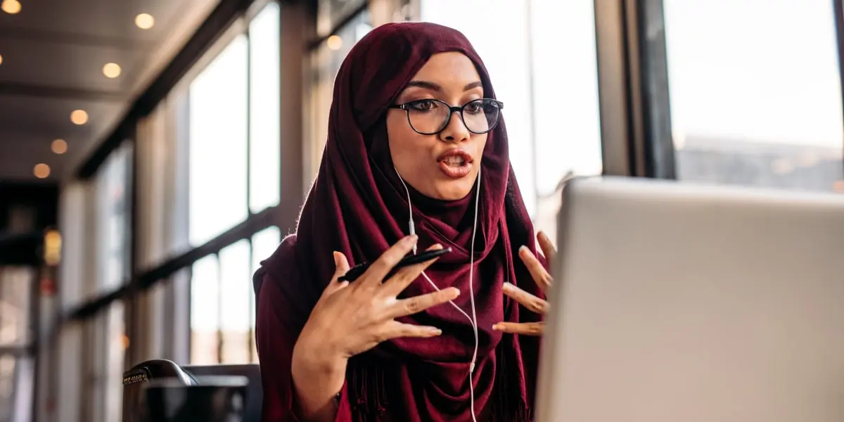 A data analyst on a video call